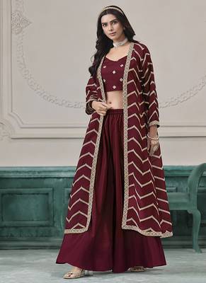 Chinon embroidered zari maroon readymade salwar kameez 1