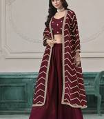 Chinon embroidered zari maroon readymade salwar kameez