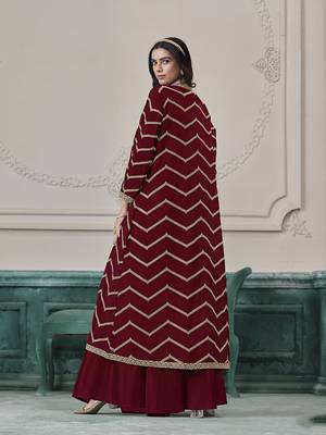 Chinon embroidered zari maroon readymade salwar kameez 2