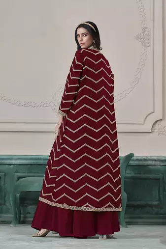 Chinon embroidered zari maroon readymade salwar kameez