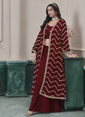 Chinon embroidered zari maroon readymade salwar kameez 3
