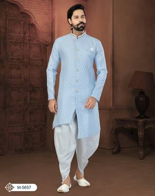 Sky Blue Banarasi Zari Jackard Havy Classic Fancy Button For Mens 1