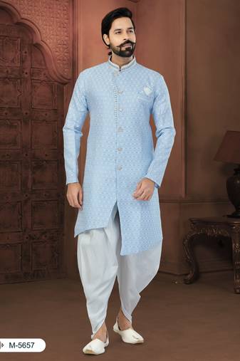 Sky Blue Banarasi Zari Jackard Havy Classic Fancy Button For Mens
