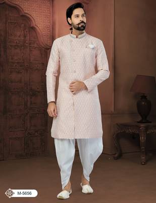 Peach Banarasi Zari Jackard Havy Classic Fancy Button For Mens 1