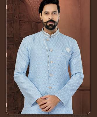 Sky Blue Banarasi Zari Jackard Havy Classic Fancy Button For Mens 2