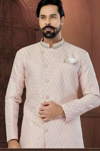 Peach Banarasi Zari Jackard Havy Classic Fancy Button For Mens