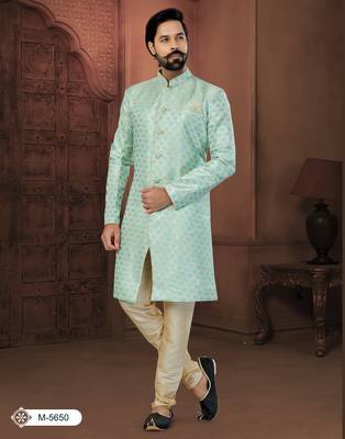 Sky Blue Banarasi Zari Jackard Havy Classic Fancy Button For Mens 1