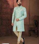Sky Blue Banarasi Zari Jackard Havy Classic Fancy Button For Mens