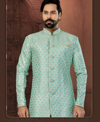 Sky Blue Banarasi Zari Jackard Havy Classic Fancy Button For Mens 2