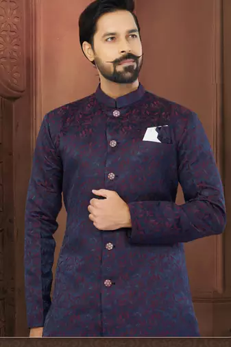 Navy Blue Soft Jackard Havy Classic Fancy Button For Mens