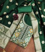 Royal green jacquard embroidered salwar suit material with woven dupatta