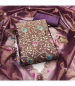 Wine embroidered organza salwar suit material with golden thread & sequin work