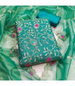 Teal embroidered organza salwar suit material with golden thread & sequin work