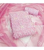Elegant pink embroidered organza salwar suit with floral motifs & scallop detailing