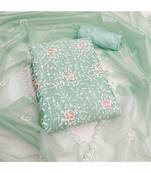 sea green embroidered organza salwar suit with floral motifs & scallop detailing