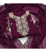 wine embroidered georgette salwar suit material with mirror & zari work