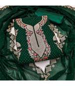 Designer dark green georgette embroidered salwar suit material with statement neckline