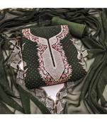 Designer mahendi green georgette embroidered salwar suit material with statement neckline