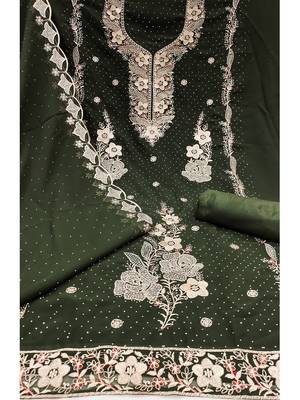 mehendi green embroidered georgette salwar suit material with mirror & zari work 3