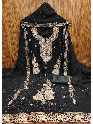 black embroidered georgette salwar suit material with mirror & zari work 2
