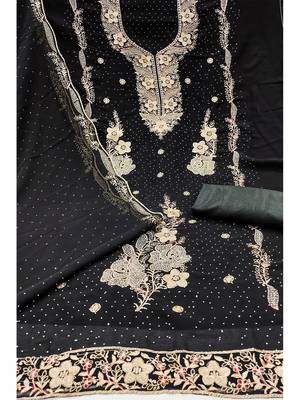 black embroidered georgette salwar suit material with mirror & zari work 3