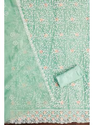 sea green embroidered organza salwar suit with floral motifs & scallop detailing 4