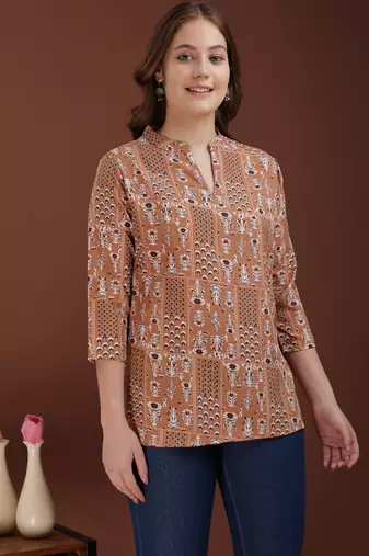 women's cotton printed straight kurta top