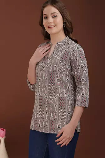 women's cotton printed straight kurta top | stylish ethnic wear for daily