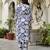 Blue printed kurta pant embroidery neck work kurta set