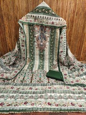 Classic dark green ethnic printed organza salwar suit material with floral motifs 2
