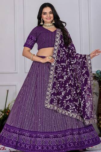 purple Wedding Lehenga Choli for Women
