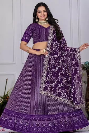 purple Wedding Lehenga Choli for Women