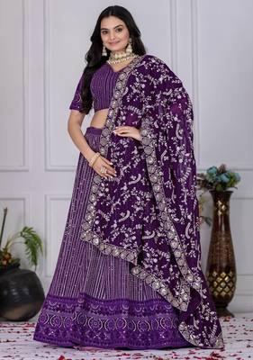 purple Wedding Lehenga Choli for Women 2