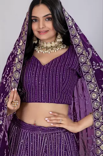 purple Wedding Lehenga Choli for Women