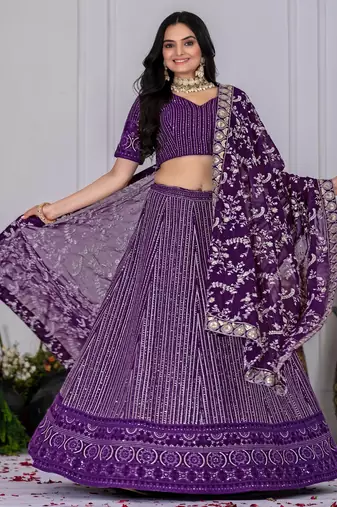 purple Wedding Lehenga Choli for Women