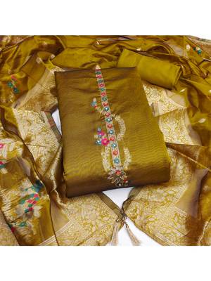 mustard jacquard embroidered salwar suit material with rich woven dupatta 2