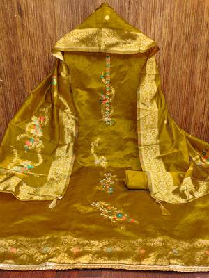 mustard jacquard embroidered salwar suit material with rich woven dupatta 4