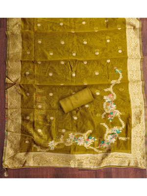mustard jacquard embroidered salwar suit material with rich woven dupatta 5