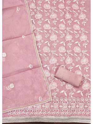 pink chanderi cotton salwar suit material with white thread embroidery 4