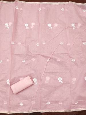pink chanderi cotton salwar suit material with white thread embroidery 5