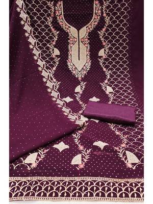 Designer wine georgette embroidered salwar suit material with statement neckline 3