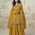Yellow embroidered roman simar free size stitched palazzo style salwar suit