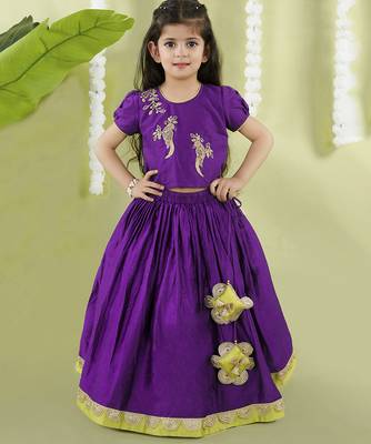 Purple cotton silk embroidered girls gharara paired with blouse 1