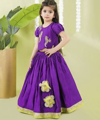 Purple cotton silk embroidered girls gharara paired with blouse 2