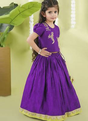 Purple cotton silk embroidered girls gharara paired with blouse 3