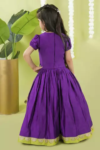 Purple cotton silk embroidered girls gharara paired with blouse
