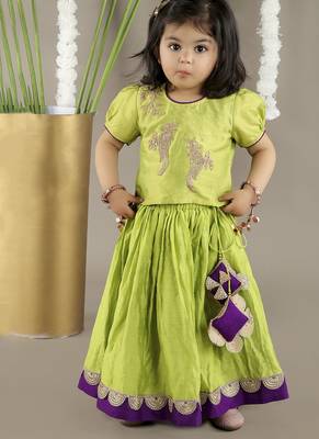 Green  cotton silk embroidered girls gharara paired with blouse 1