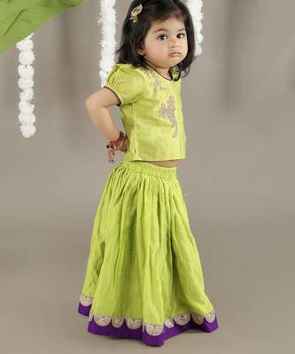 Green  cotton silk embroidered girls gharara paired with blouse 2