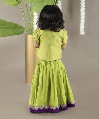 Green  cotton silk embroidered girls gharara paired with blouse 3