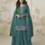 Aqua green embroidered roman simar free size stitched palazzo style salwar suit